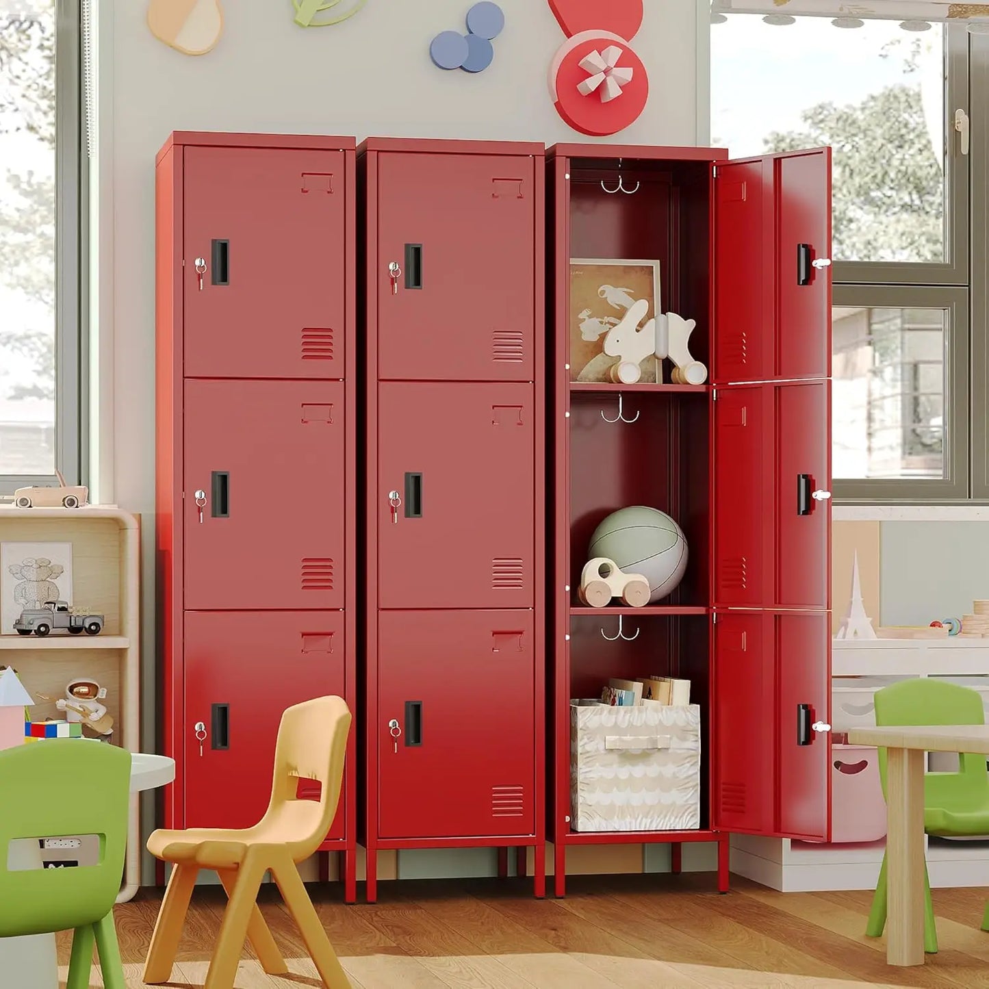 Lockable 3 Doors Metal Lockers with Hooks