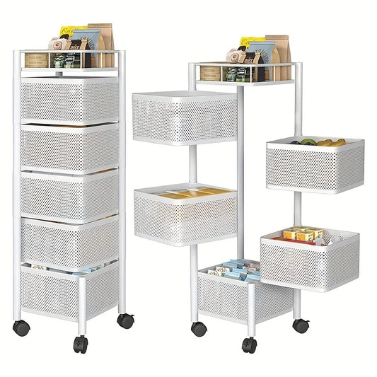 Rotating 5-Tier Metal  Storage Trolley on Wheels