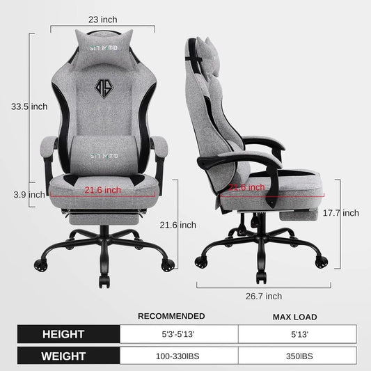Gaming Chair, With Lumbar Support & Footrest