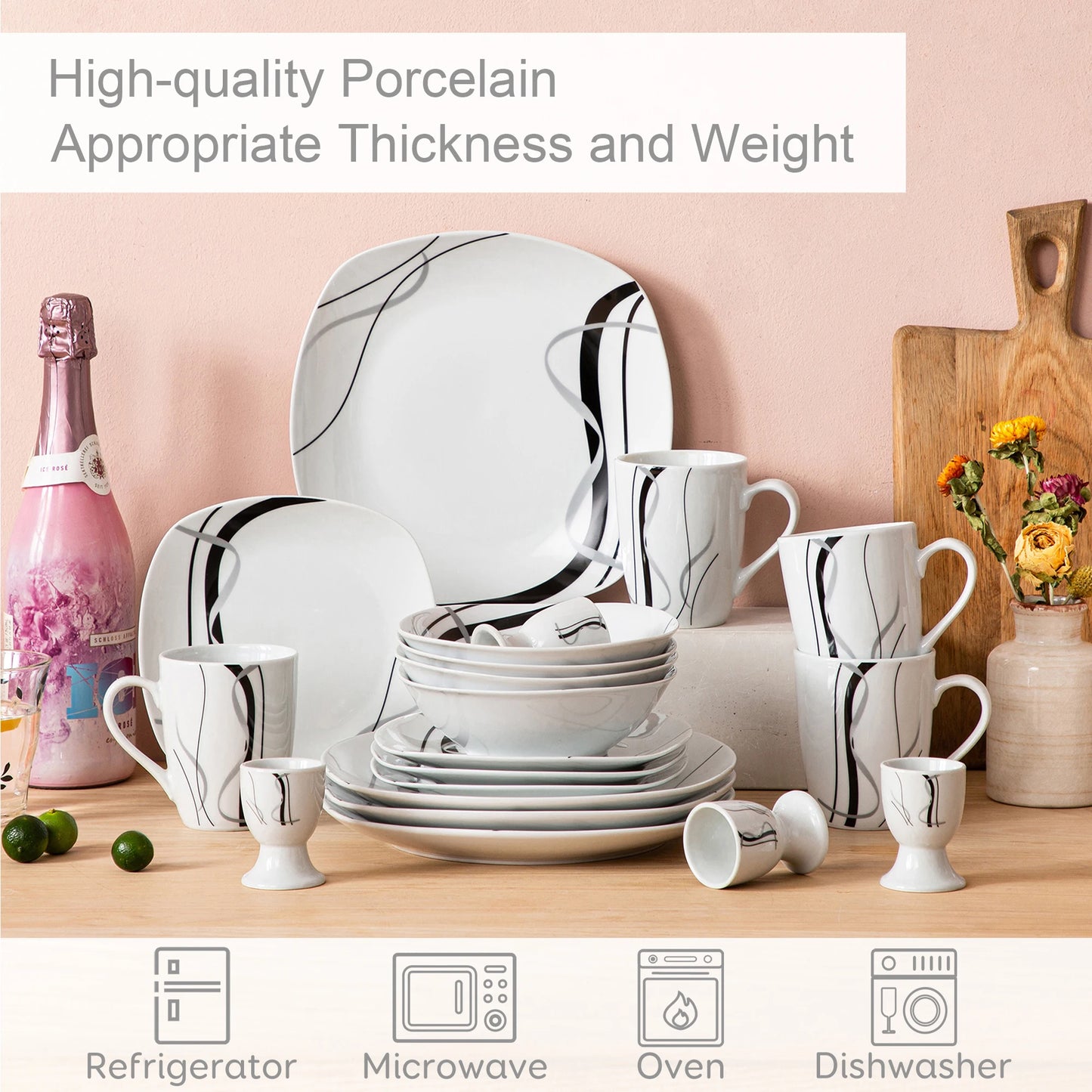 20/40 Piece Black Stripe Porcelain Dinner Combi-Set