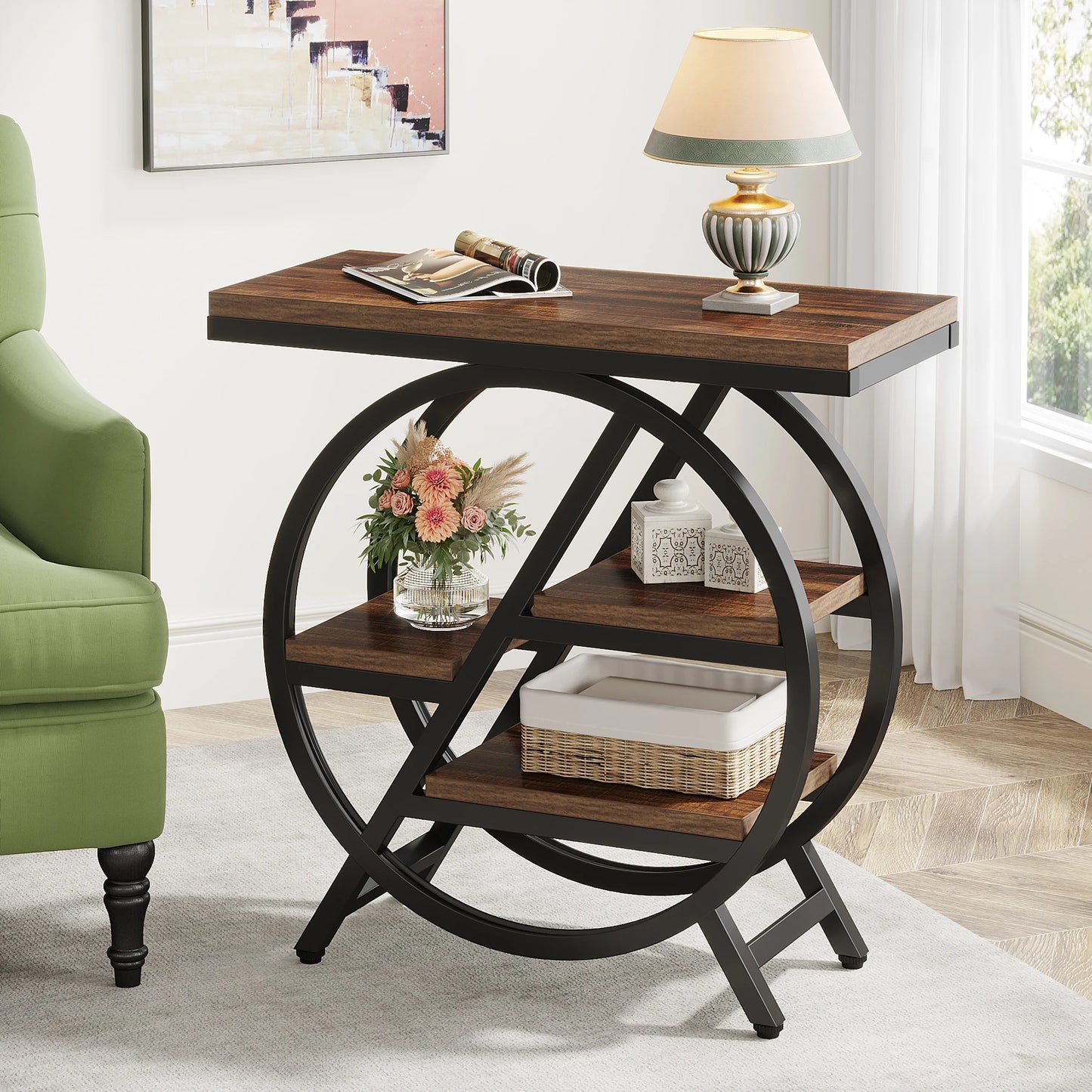 , 3-Tier Narrow Side Table with Storage,