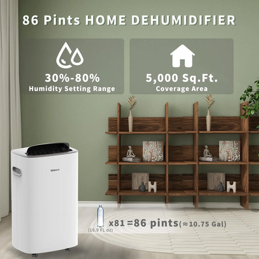 86 Pints Dehumidifier for Home and Basements, 5000 Sq.Ft