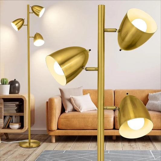 65"  Adjustable Floor Lamp with  Gold Metal Heads
