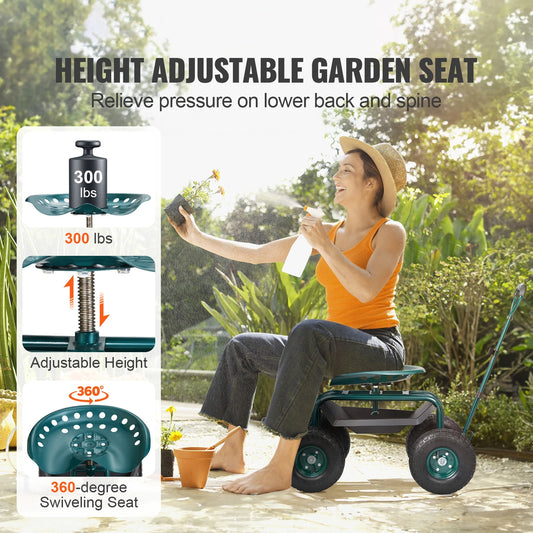 Rolling Garden Cart With Swivel Seat