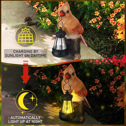 2Pcs Red Cardinal Solar Yard Light