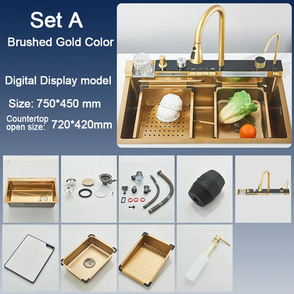 Stainless Steel Kitchen Sink with  Digital Faucet Display
