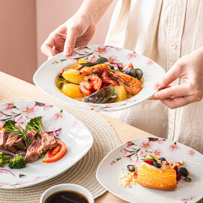60-Piece White Ceramic Pink Floral Plate Set