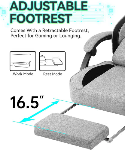 Gaming Chair, With Lumbar Support & Footrest
