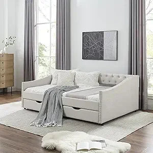 Wood Queen Size Daybed, Frame with 2 Storage Drawers,