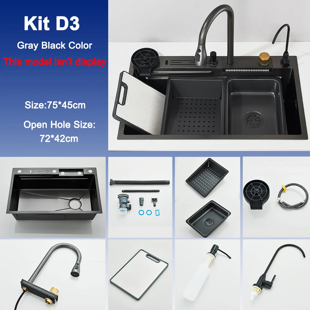 Stainless Steel Kitchen Sink with  Digital Faucet Display