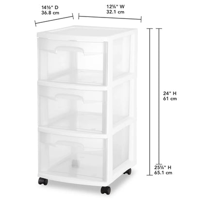 3 Drawer Plastic Rolling Storage & Organizer Cart