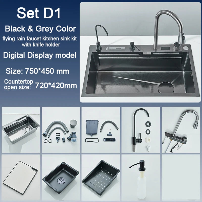 Stainless Steel Kitchen Sink with  Digital Faucet Display