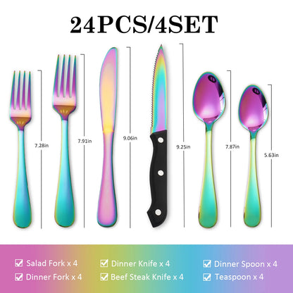24 pcs rainbow  Silverware Set Service For 4