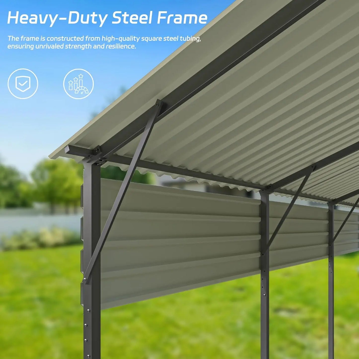 Metal Carport With Galvanized Roof& Heavy Duty Frame