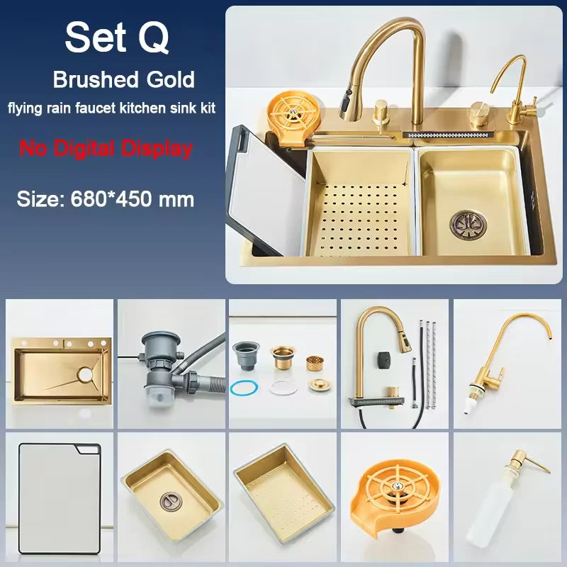 Stainless Steel Kitchen Sink with  Digital Faucet Display