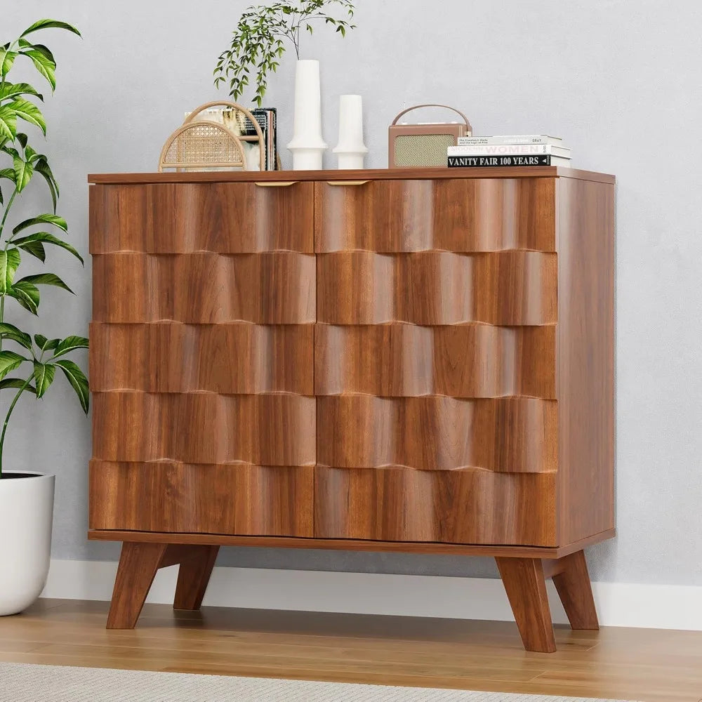 Fluted Sideboard Storage Console With Adjustable Shelf