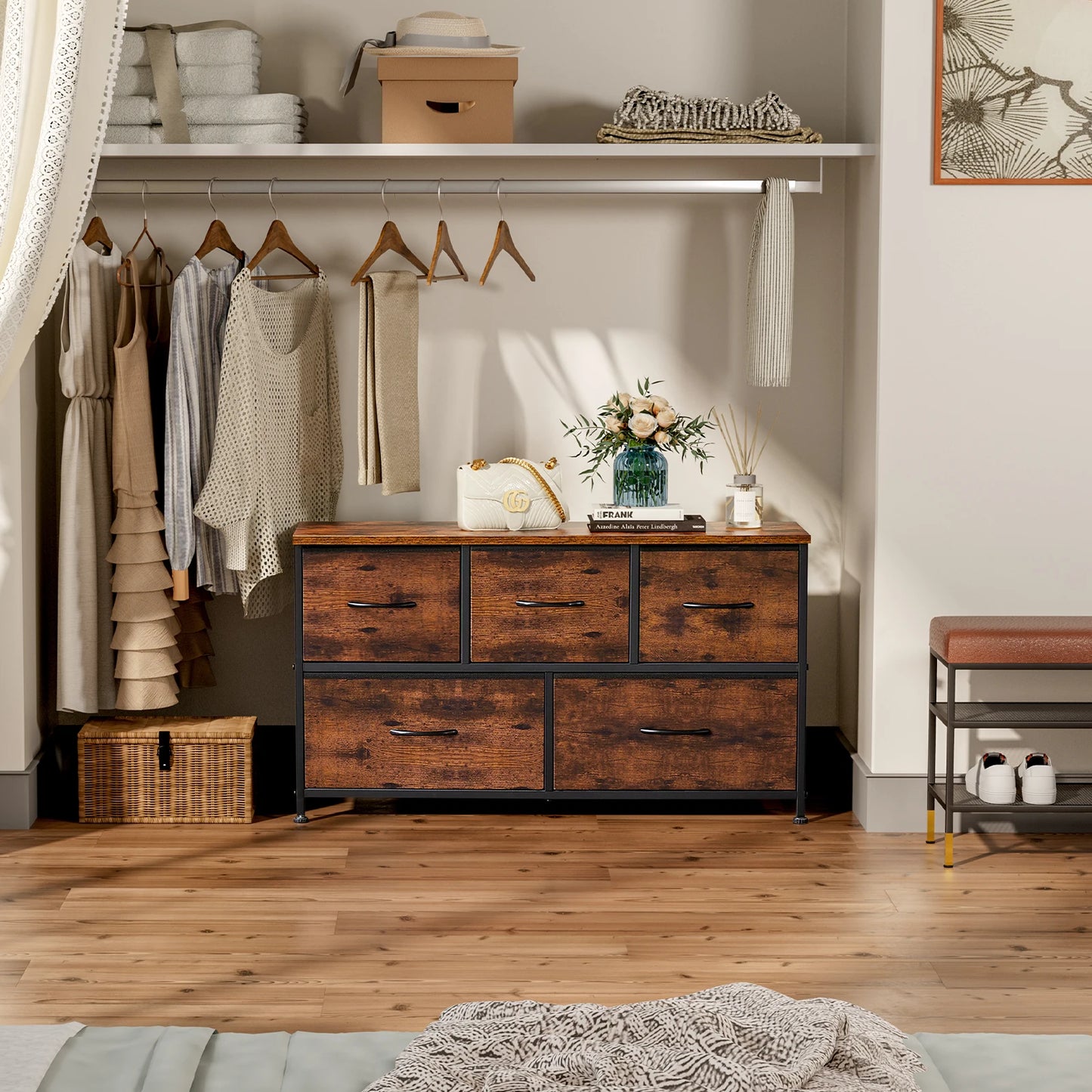 Storage Dresser With 5 Fabric Drawers
