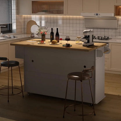 60" Rolling Kitchen Island Table With Power Outlets