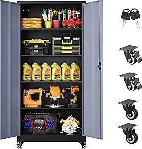 75Inch Tall Metal Storage Cabinet with Wheels