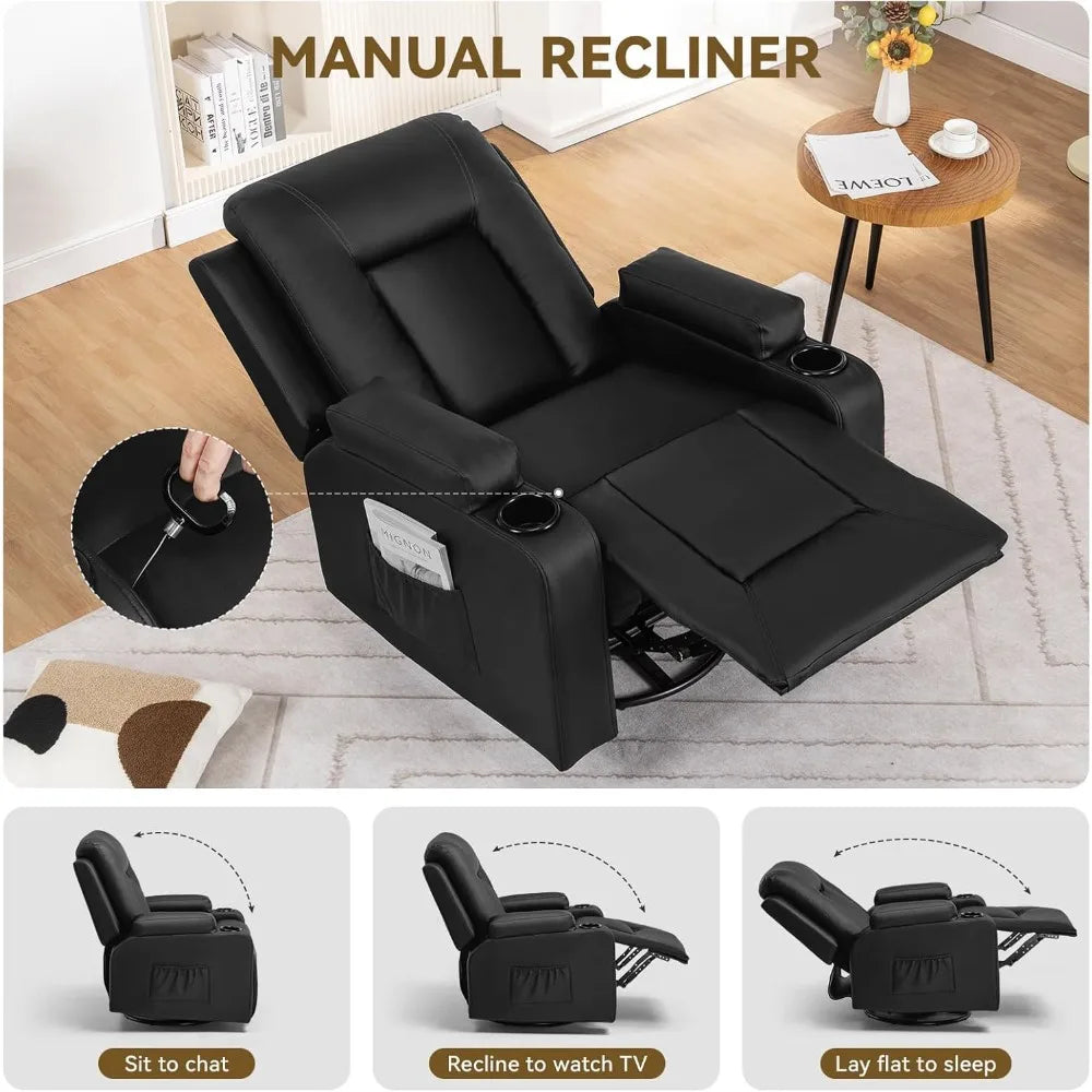 Recliner ,Swivel Rocker With Side Pockets, Cup Holder
