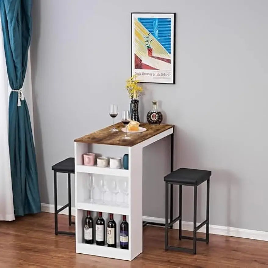 3PCKitchen/Bar Table Set  / 2 Stools  &  Storage Shelves