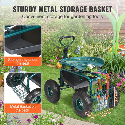 Rolling Garden Cart With Swivel Seat