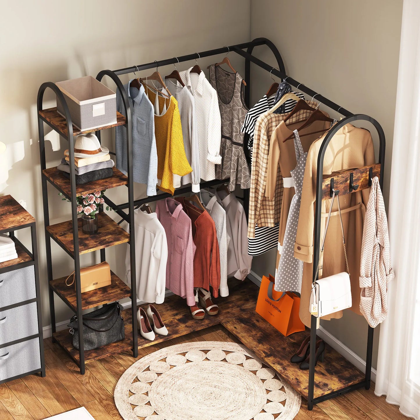 L Shaped Clothes Rack & Corner Rack With Shelves