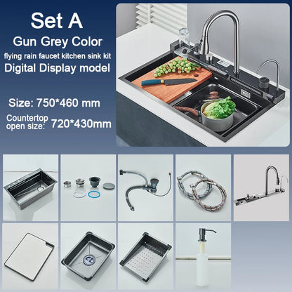 Stainless Steel Kitchen Sink with  Digital Faucet Display