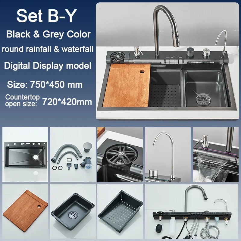 Stainless Steel Kitchen Sink with  Digital Faucet Display