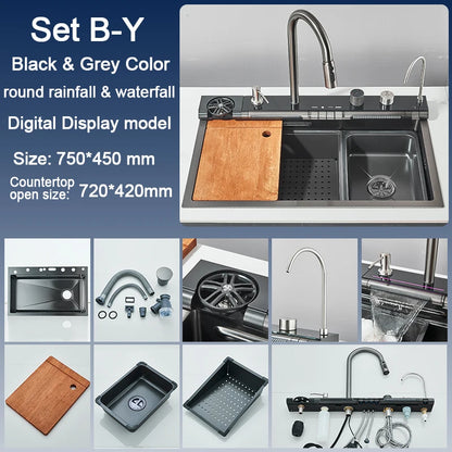 Stainless Steel Kitchen Sink with  Digital Faucet Display