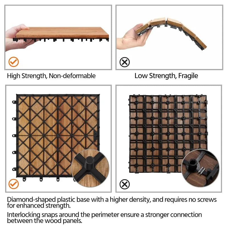 Acacia Wood Interlocking  Waterproof Flooring Tiles