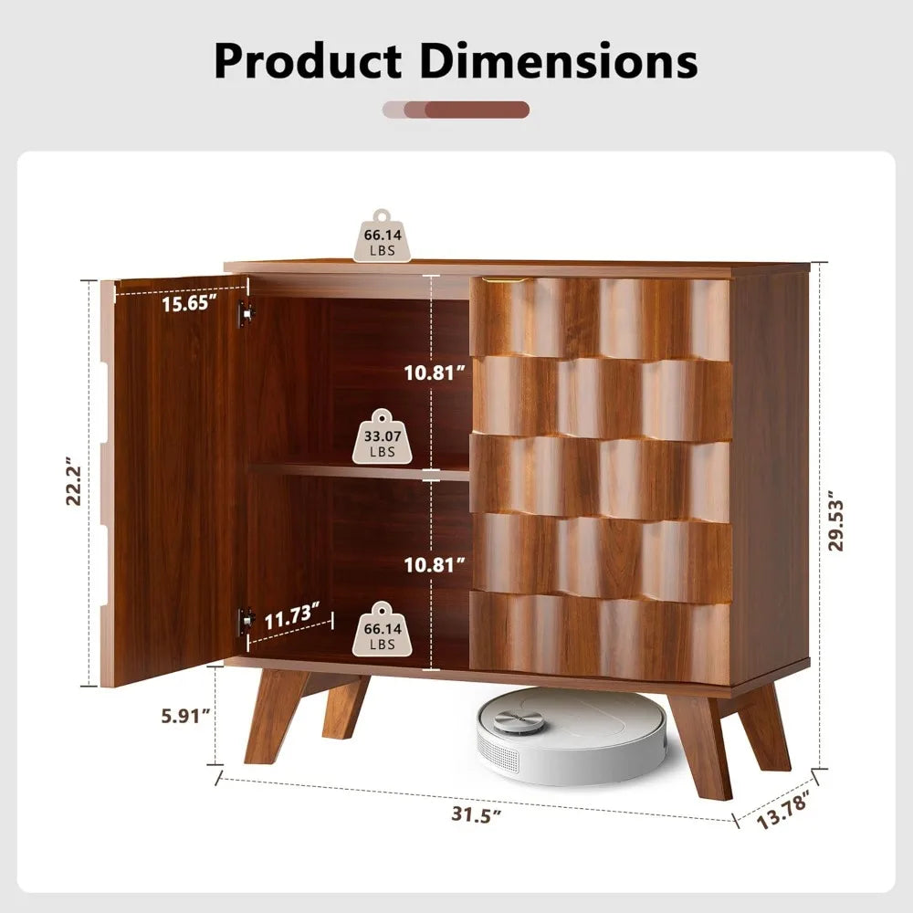 Fluted Sideboard Storage Console With Adjustable Shelf
