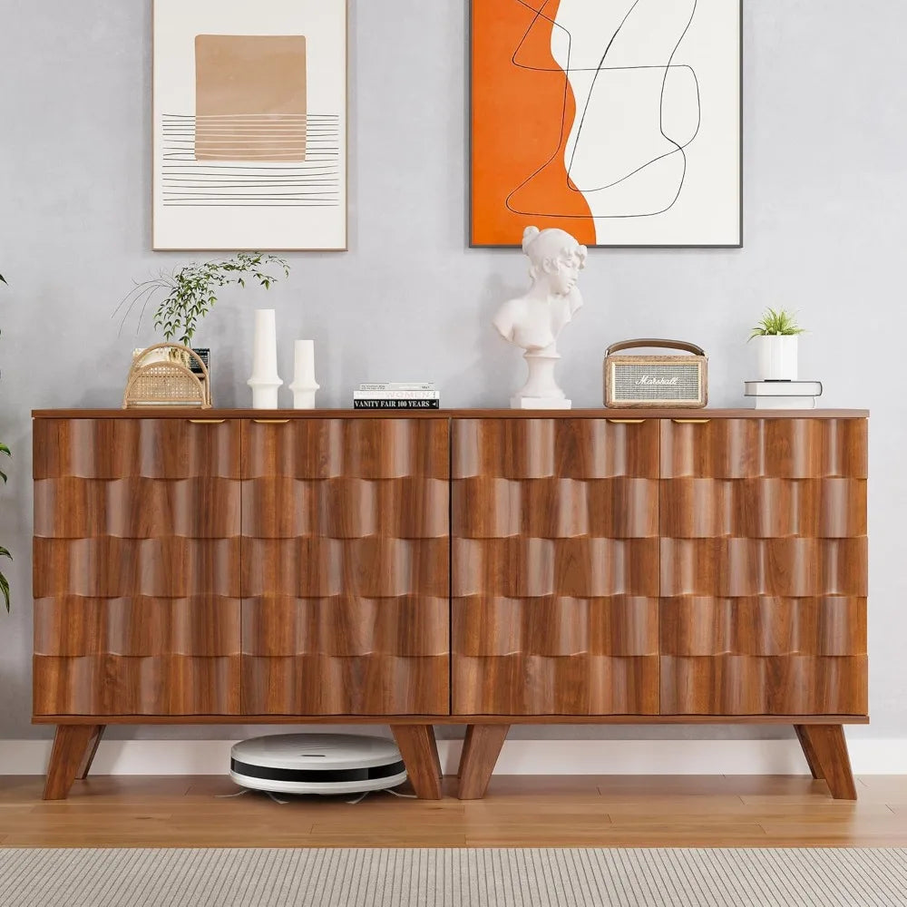 Fluted Sideboard Storage Console With Adjustable Shelf
