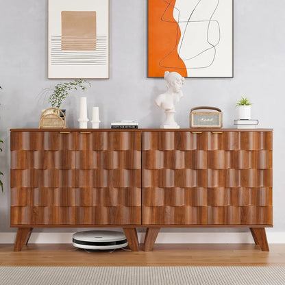 Fluted Sideboard Storage Console With Adjustable Shelf