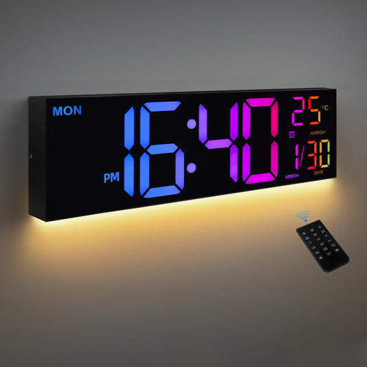 16" Digital Wall Clock, Big LED Display with Remote,