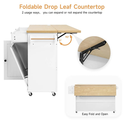 60" Rolling Kitchen Island Table With Power Outlets