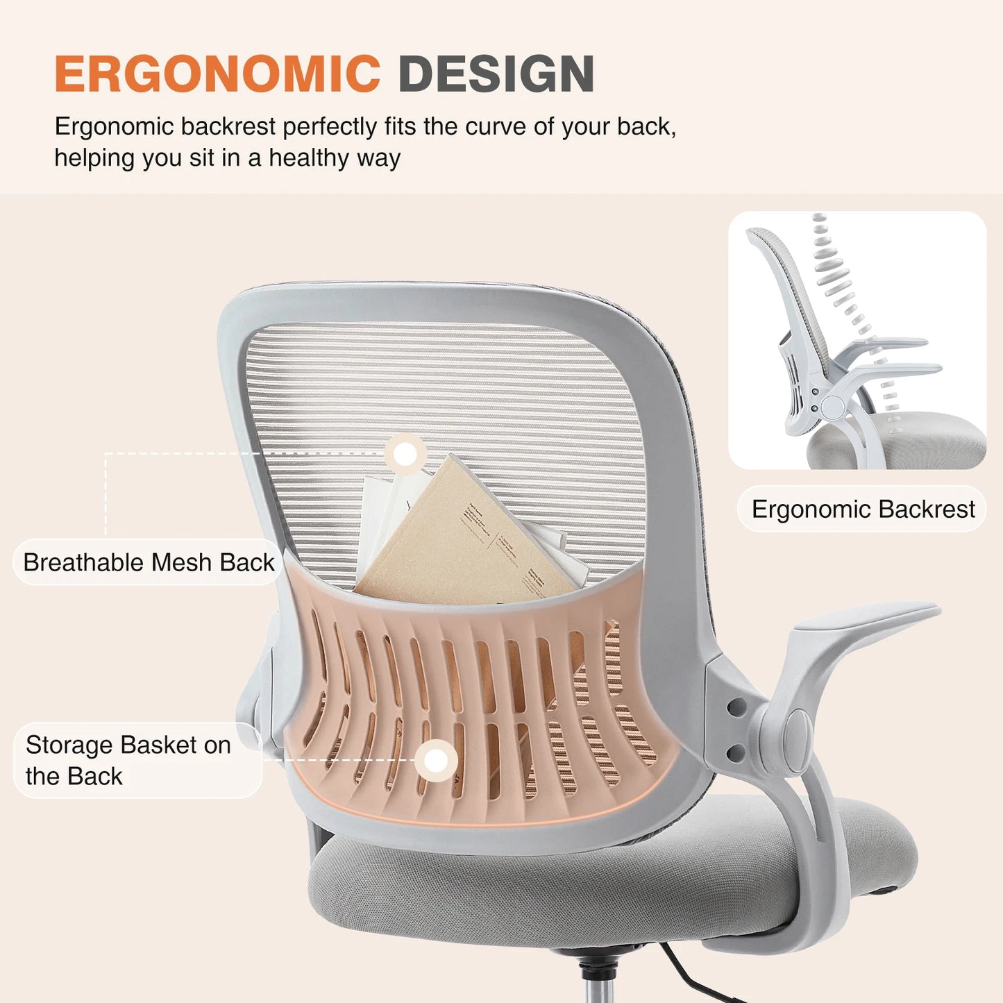 Ergonomic Mesh Backrest  Desk Chair Adjustable Height