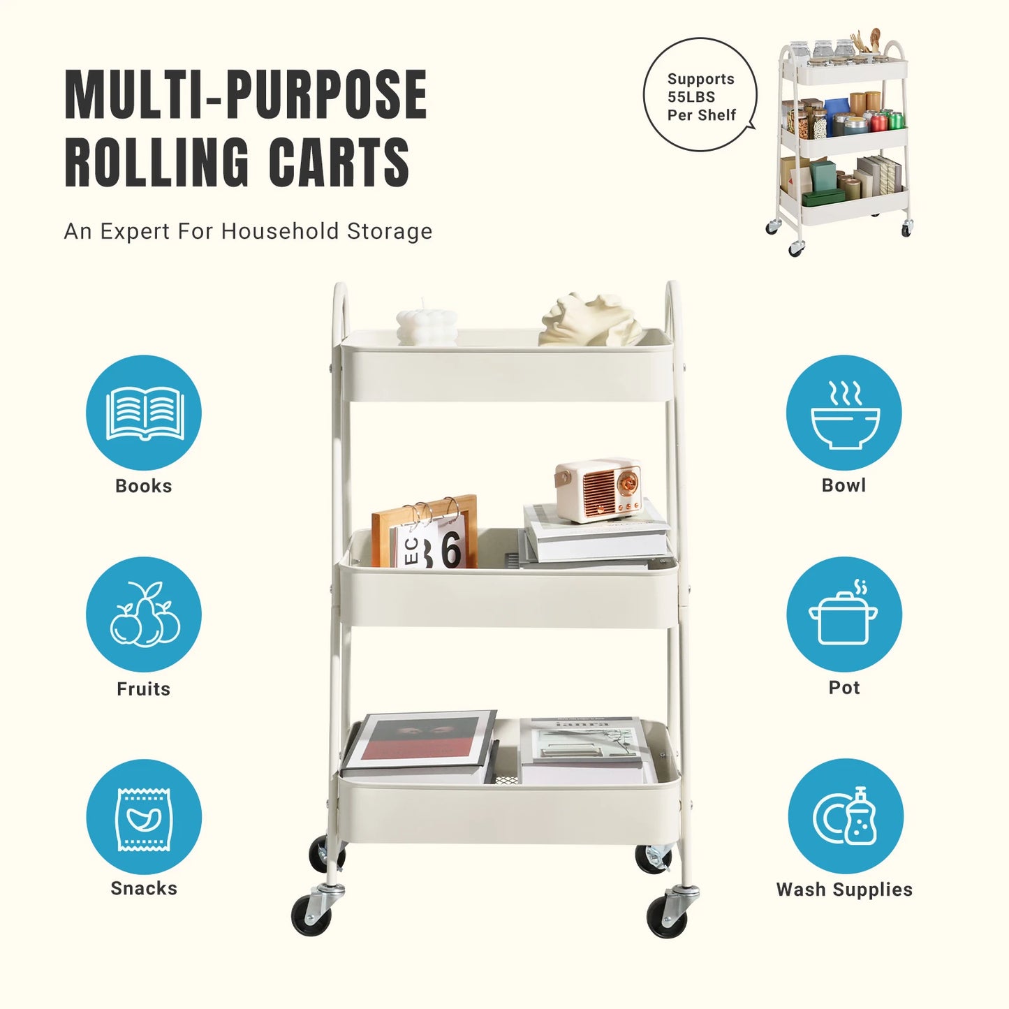 3 Tier Metal Storage Kitchen Cart