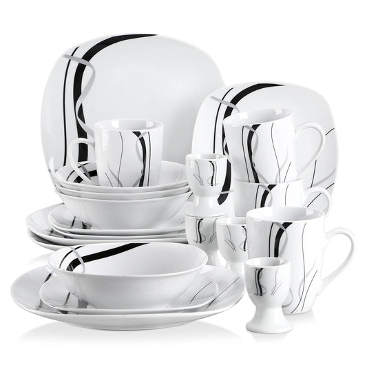 20/40 Piece Black Stripe Porcelain Dinner Combi-Set