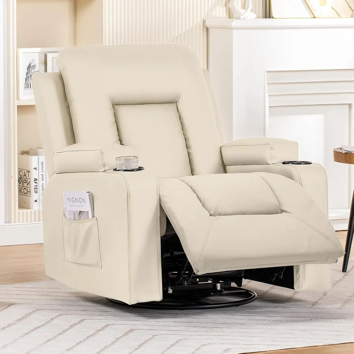Recliner ,Swivel Rocker With Side Pockets, Cup Holder