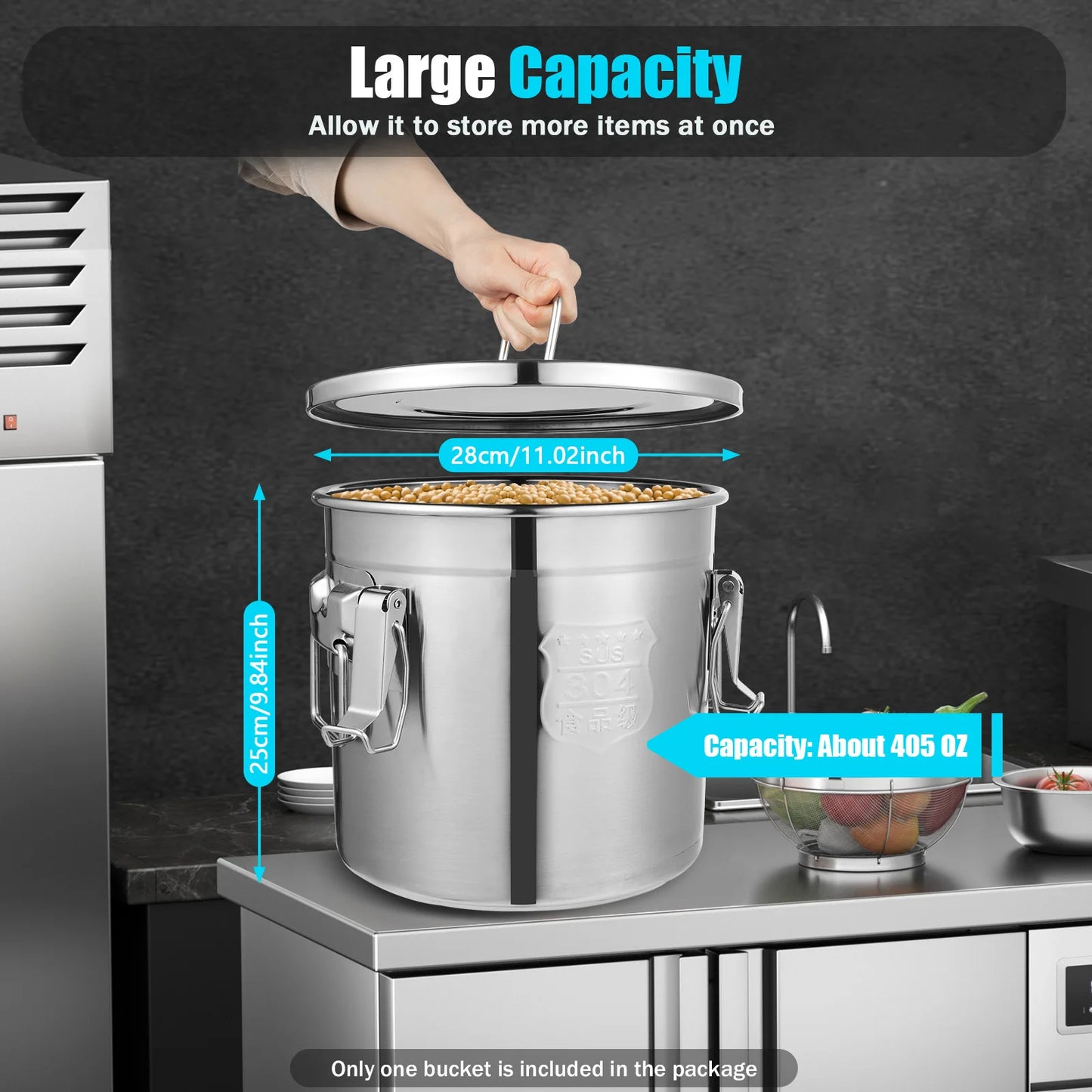 Stainless Steel Storage Bucket Airtight  Corrosion Resistant