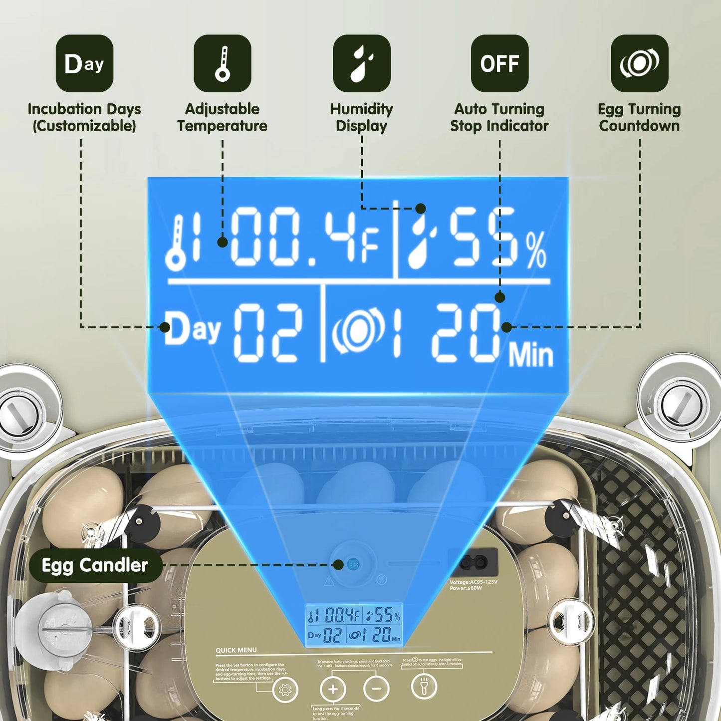 24 Egg Incubator  Automatic Turning, Temperature &  Humidity Control