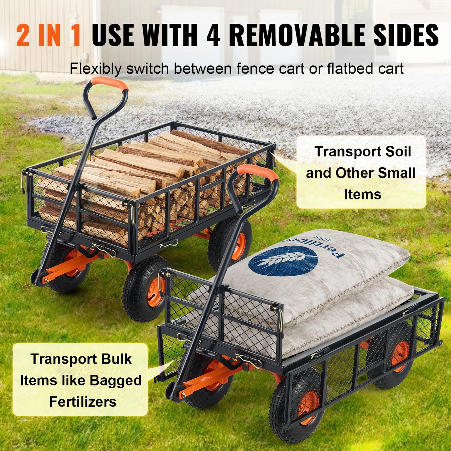 Metal Utility Wagon / versatile  dump cart and wheel Barrow