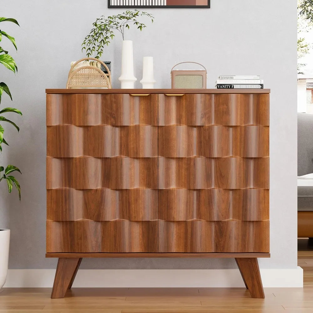 Fluted Sideboard Storage Console With Adjustable Shelf