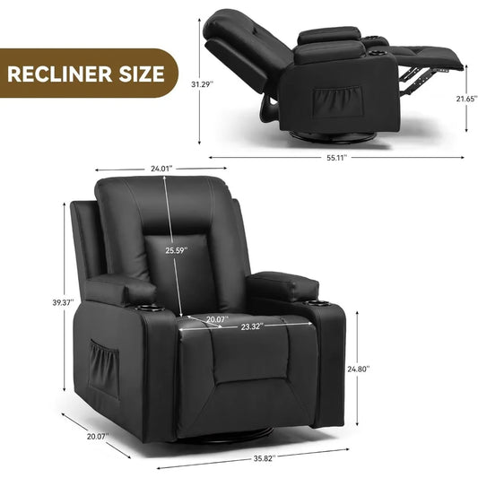 Recliner ,Swivel Rocker With Side Pockets, Cup Holder