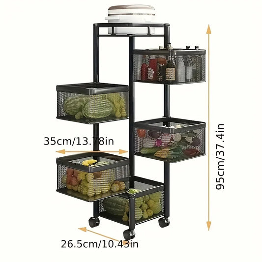 Rotating 5-Tier Metal  Storage Trolley on Wheels