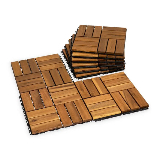 Acacia Wood Deck Tiles, 9Pack, 12 Slats, Waterproof