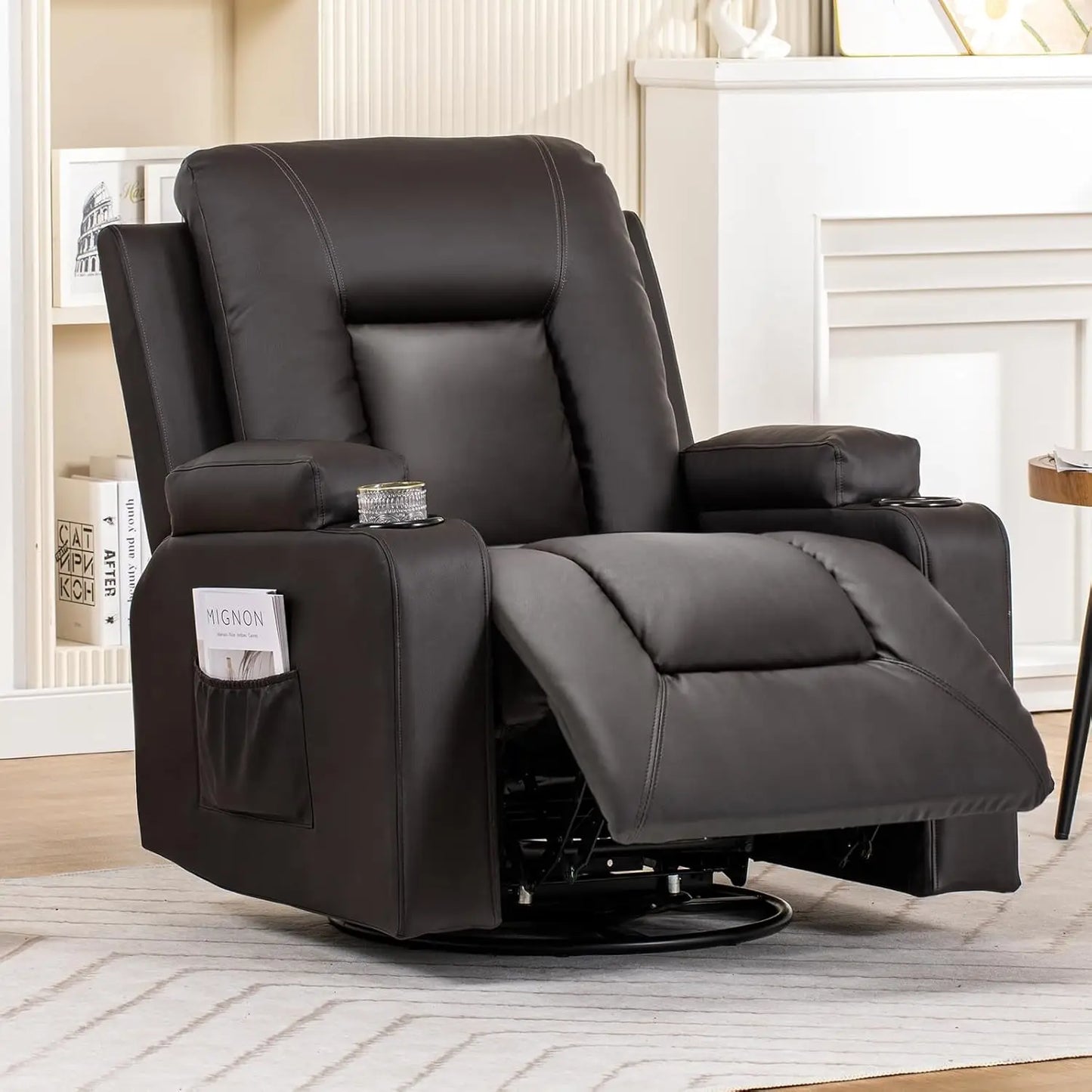 Recliner ,Swivel Rocker With Side Pockets, Cup Holder
