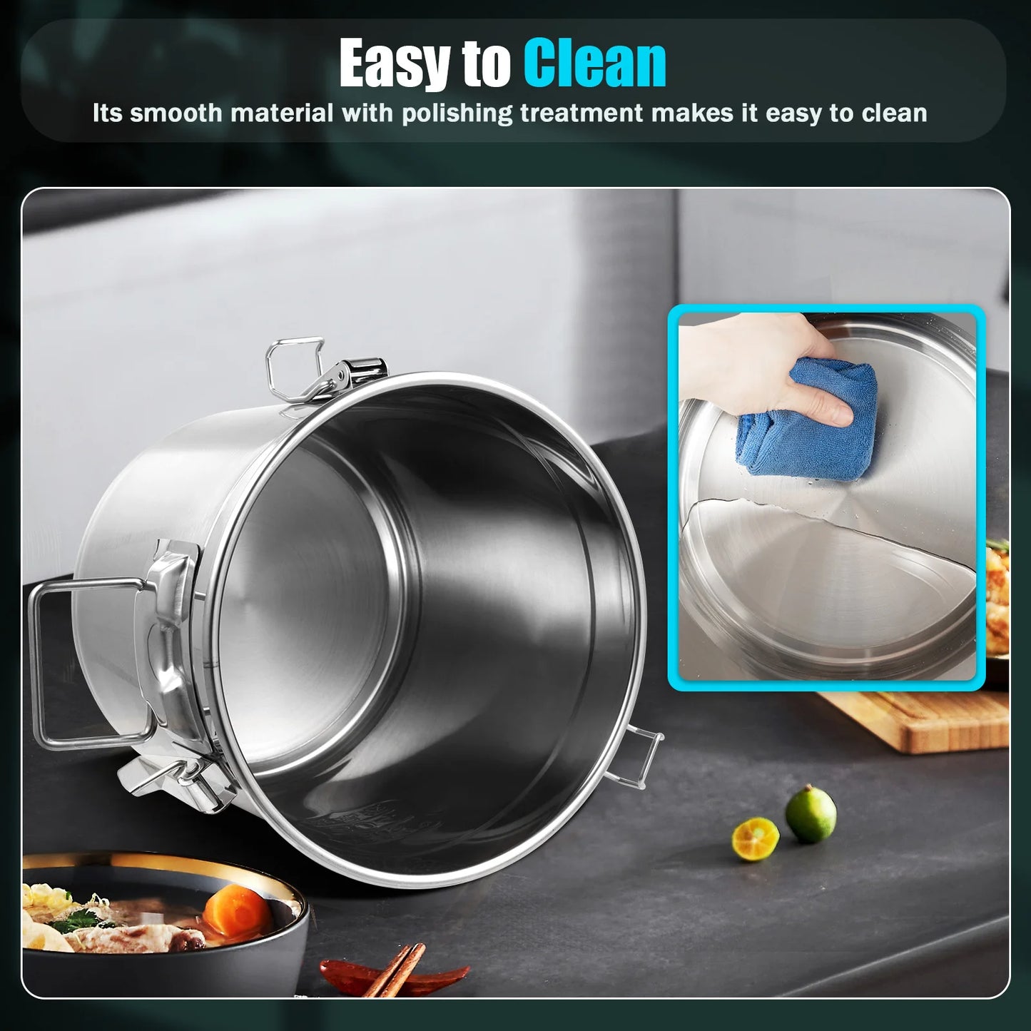 Stainless Steel Storage Bucket Airtight  Corrosion Resistant