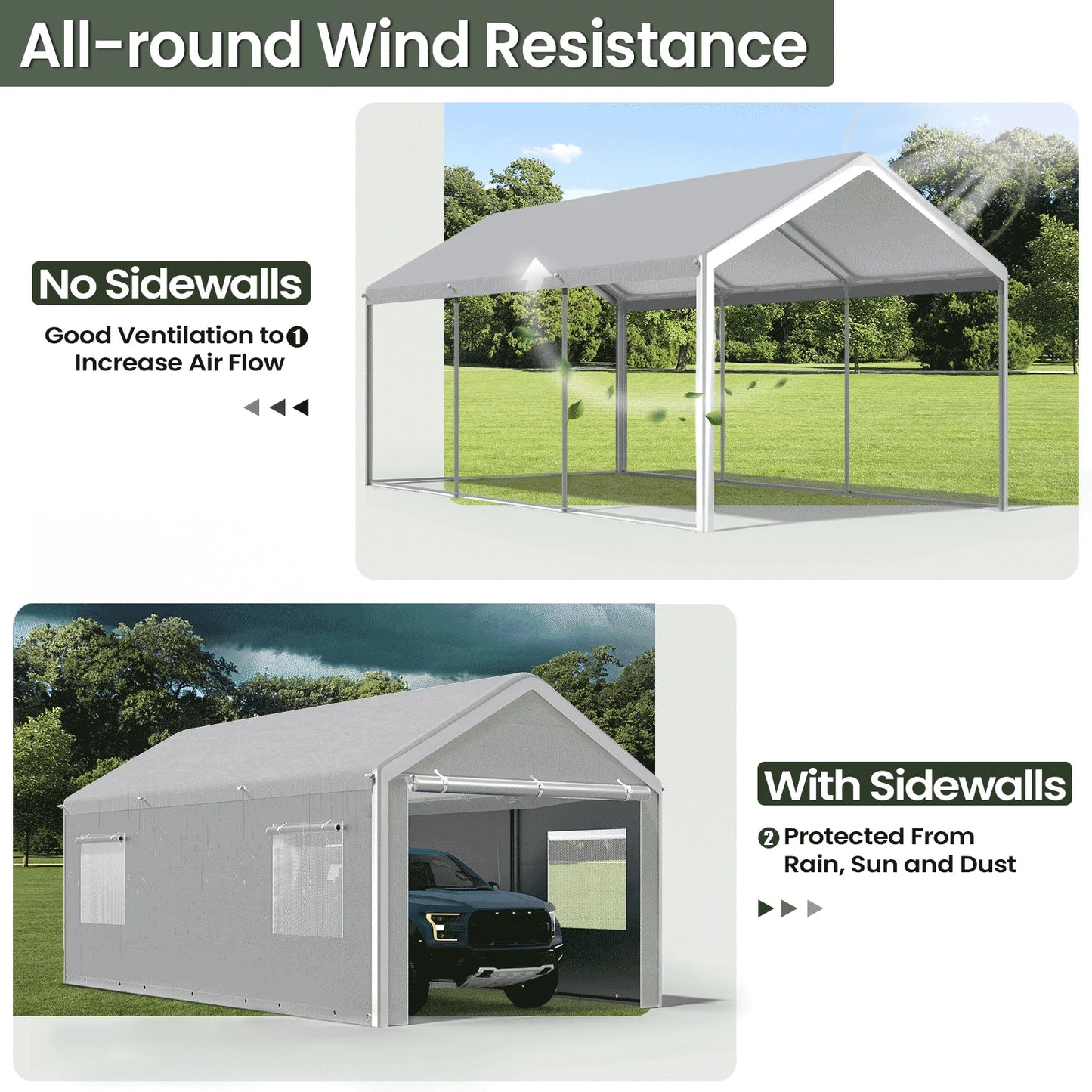 10x20 Ft Portable Garage With Roll-Up Windows